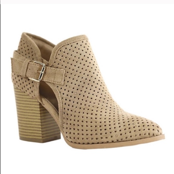 Taupe Laser Cut Buckle Ankle Booties - Picture 2 of 3